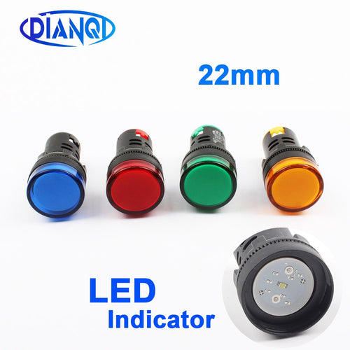 1pcs 12V 24V  220V 380V 22mm Panel Mount LED Power Indicator Pilot Signal Light Lamp