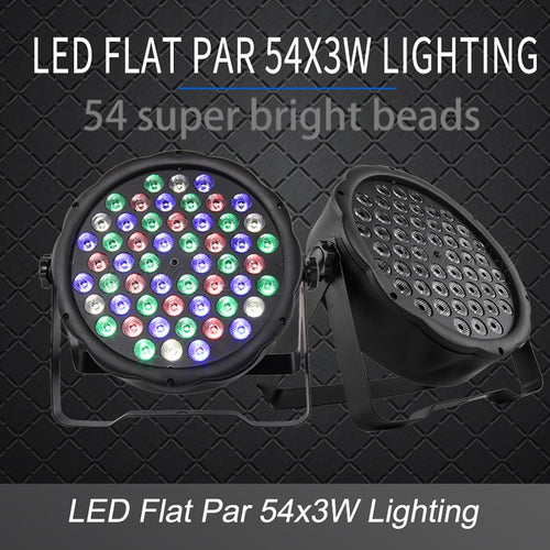 LED Flat Par 54x3W RGB Color Lighting Strobe DMX Controller For Disco DJ Music Party Club Dance Floor Bar Darkening Stage Light